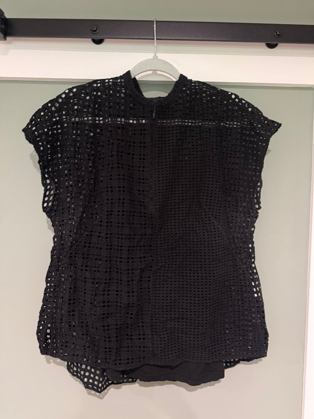 Akris Black Eyelet Laser Cut Short Sleeve Dress 10